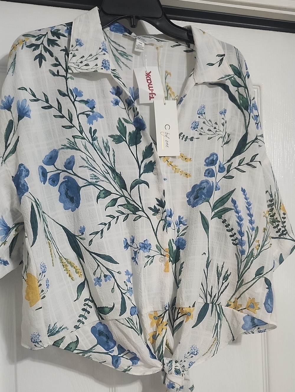 Cynthia Rowley Blue Floral Tie-Front Button Shirt